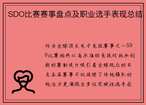 SDO比赛赛事盘点及职业选手表现总结